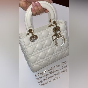 Small white lady dior ABC bag with body strap, box and dust bag, like new